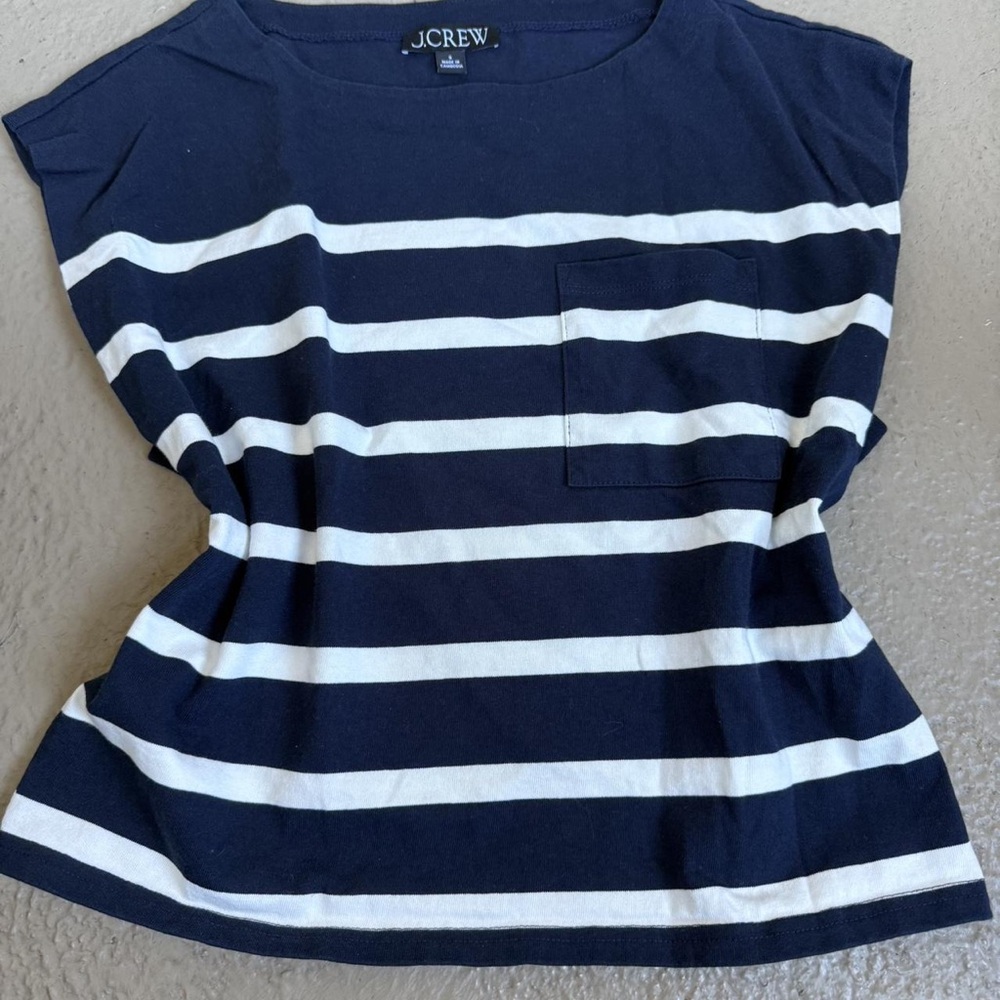 J. Crew Navy and White Striped Short Sleeve Tee